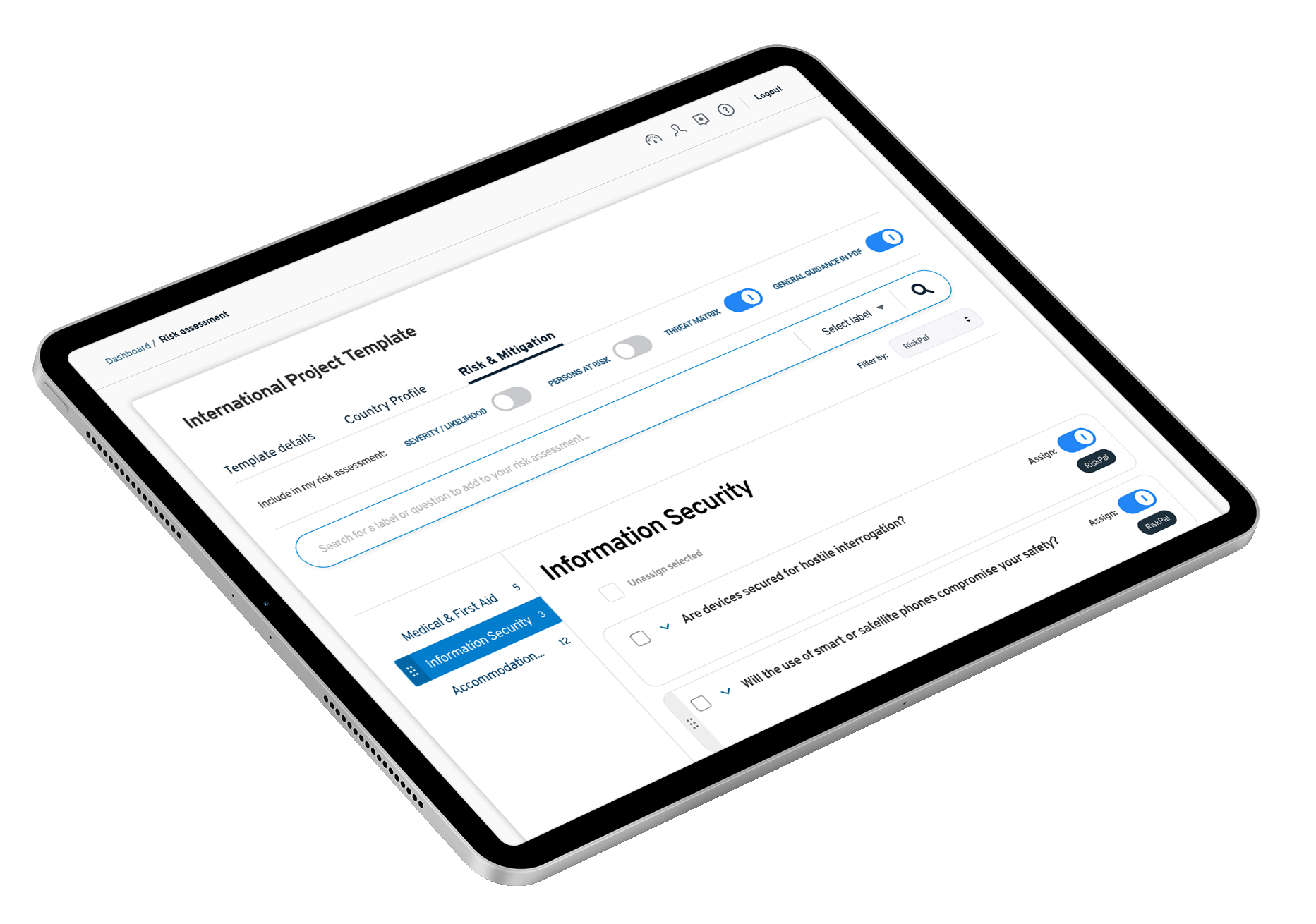 Tablet with RiskPal Platform mockup